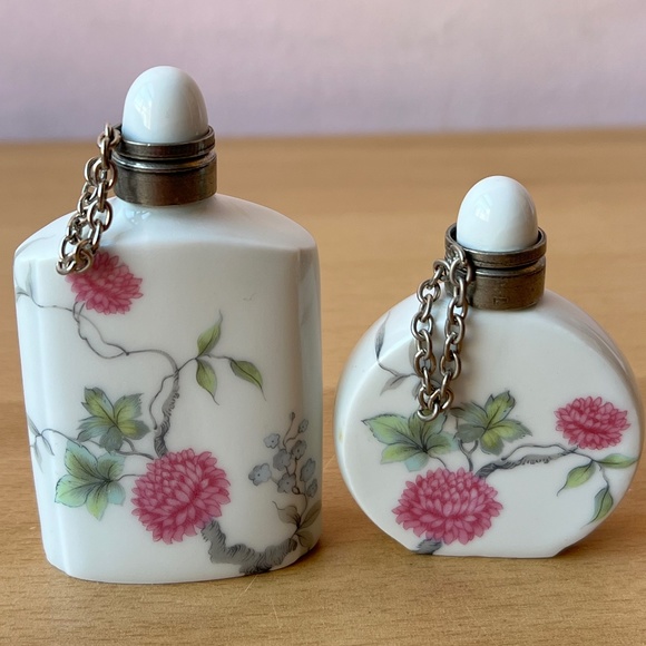 ANTIQUE VINTAGE LIMOGES FRANCE PORCELAIN PERFUME BOTTLES PINK PEONIES FLOWER 2PC - Picture 16 of 16